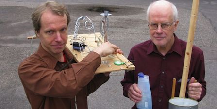 Johannes Bergmark and Anders Erkéus with some instruments at the Tonspråk conference in Gävle, 2010